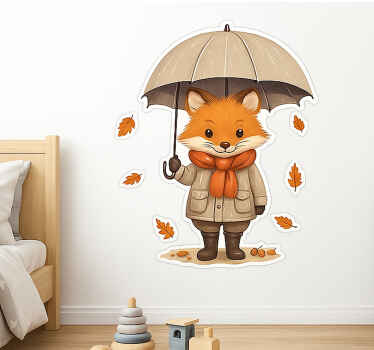 Herfstvos met paraplu muursticker - TenStickers