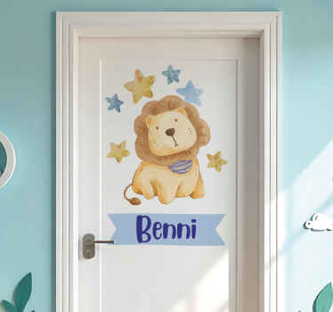 Klistermærke til dør løve til børneværelse - TenStickers
