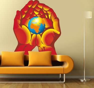 Hands Holding The Earth Sticker - TenStickers