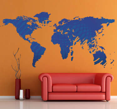 Blue World Map with Waves Sticker - TenStickers