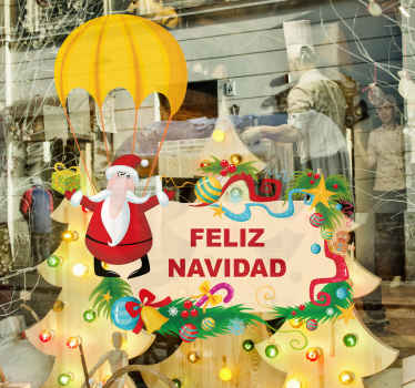 Sticker vitrine Noël  Père Noël en parachute - TenStickers