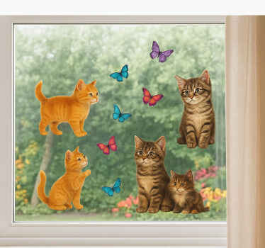 Raamsticker kitten en vlinder - TenStickers