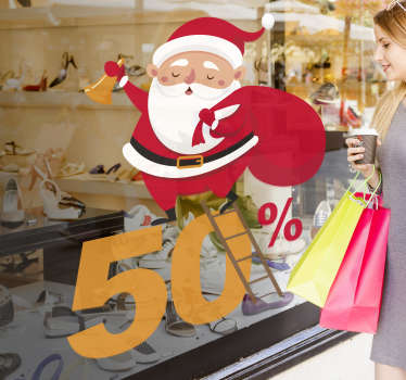 Sticker vitrine Noël affiche Père Noël soldes - TenStickers