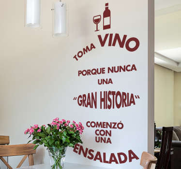 Vinilo frase cocina vino y ensalada - TenVinilo