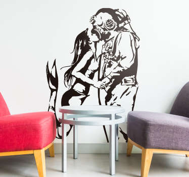 Adesivo murale a con sirena e subacqueo - TenStickers