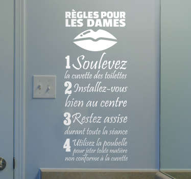 Sticker salle de bain texte règles pour les dames - TenStickers