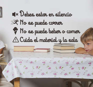Mural de pared normas de la biblioteca para niños - TenVinilo