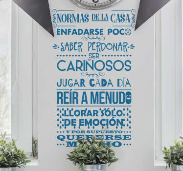 Vinilo normas de la casa enfadarse muy poco - TenVinilo