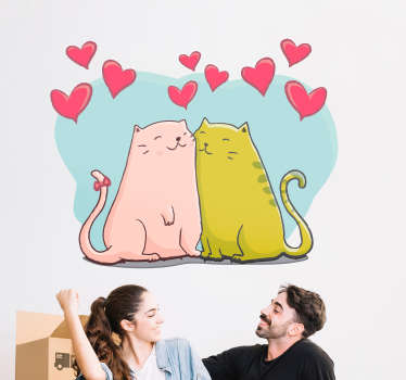 Vinilo adhesivo de pared gatos y corazones - TenVinilo