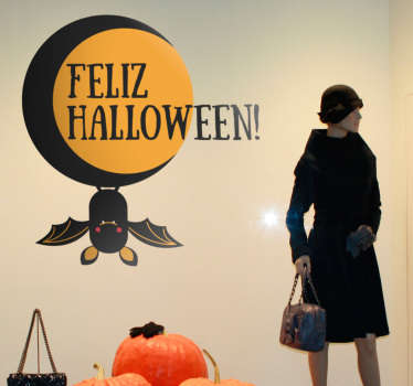 Pegatina Halloween luna y murciélago - TenVinilo