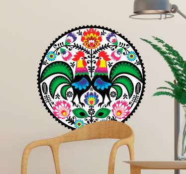 Naklejka na ścianę do salonu łowicki haft - TenStickers