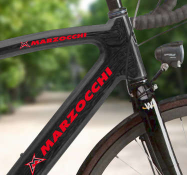 Fantástico kit de adesivos decorativos para bicicletas com o logotipo Marzocchi para poderes colar em qualquer parte da tua bicicleta.