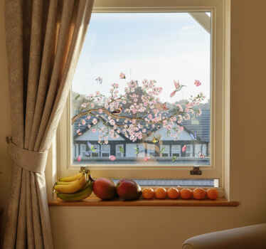 Fensteraufkleber kirschblüten mit vögeln - TenStickers