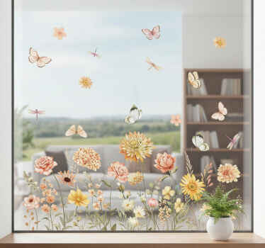 车窗贴纸野花草甸与蝴蝶 - TenStickers