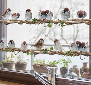 Window sticker house sparrows on branches - TenStickers