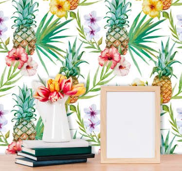 Sticker Fruit Dessins d'Ananas et Fleurs - TenStickers