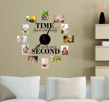 Family clock frame for living room wall with text sticker - TenStickers