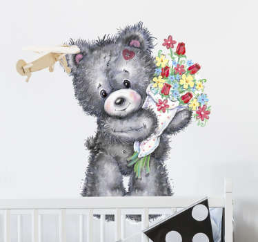 teddy bear with bouquet toy sticker - TenStickers