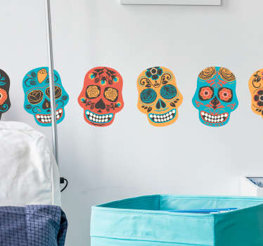 Cenefa adhesiva calaveras mexicanas coloridas - TenVinilo