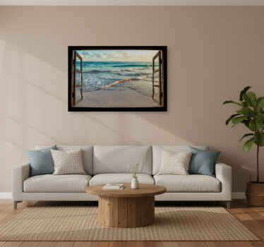 Sticker mural salon fenêtre mer trompe l'œil - TenStickers