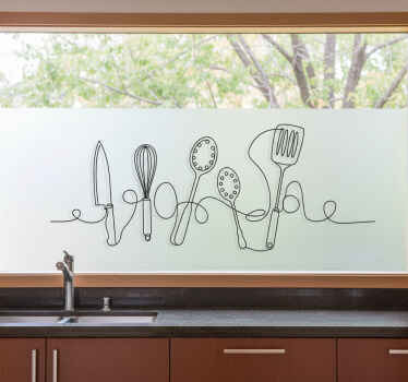 Vinilo para cristal ventana dibujo de utensilios translúcidos - TenVinilo