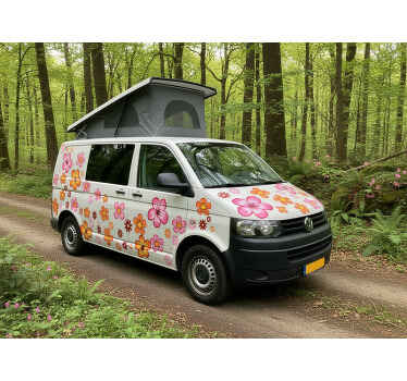 Happy colorful flowers campervan decal - TenStickers
