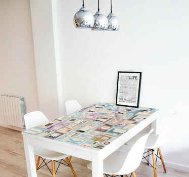 Vinilo mesa madera collage de letras efecto madera - TenVinilo