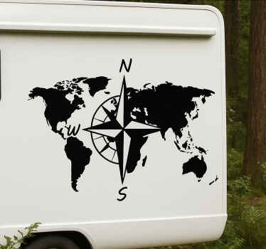 Sticker camping car worldmap avec compas - TenStickers