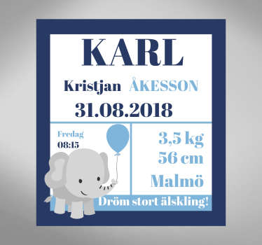 Födelsekort pojke barnkammare vägg klistermärke - Tenstickers