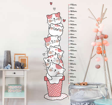 Rosa Kätzchen Messlatte Wandaufkleber - TenStickers