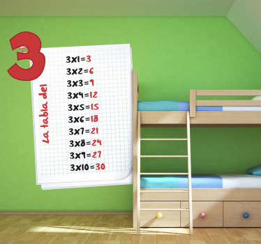 Pegatina infantil tabla del tres - TenVinilo