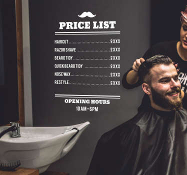 Barbers price list shop text sticker - TenStickers
