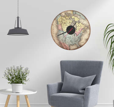 Map of North America stick on wall clock - TenStickers