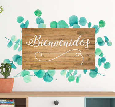 Vinilo para recibidor eucalipto texto bienvenida - TenVinilo