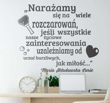 Cytat na ścianę Cytat o miłości Skłodowska - TenStickers
