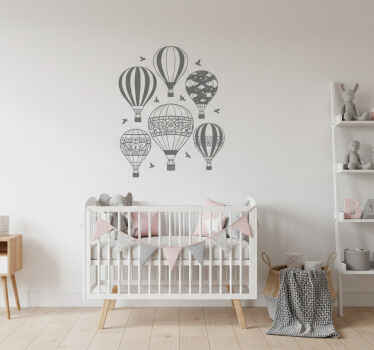 Vinilo pared globos de aire caliente en escala de grises - TenVinilo