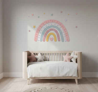 Vinilo pared arcoíris y estrellas adorables - TenVinilo