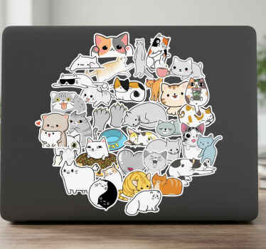 Vinilo para portátil adorables calcomanías felinas - TenVinilo