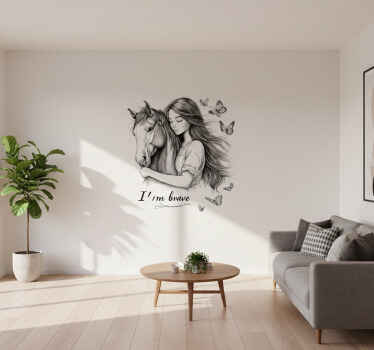 Vinilo pared salón transferencia de caballo dibujado a mano - TenVinilo