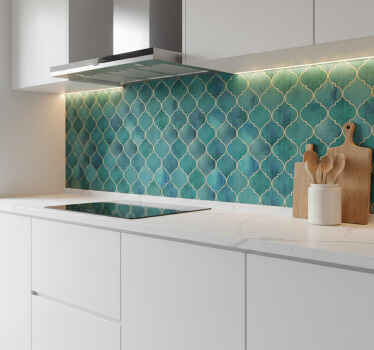 Tile decal kitchen jade green with gold accents - TenStickers
