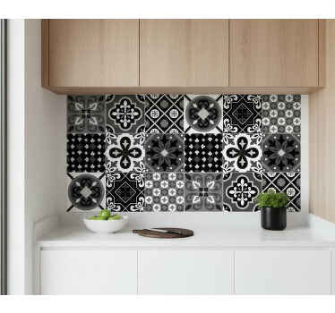 Kitchen tile sticker stark black geometric contrast - TenStickers