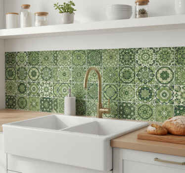 Kitchen wall sticker moss green kaleidoscope design - TenStickers