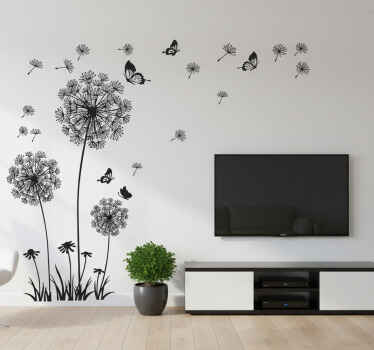 Living room wall sticker dandelion butterfly decal - TenStickers