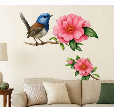 Living room wall sticker with vivid songbird graphics - TenStickers