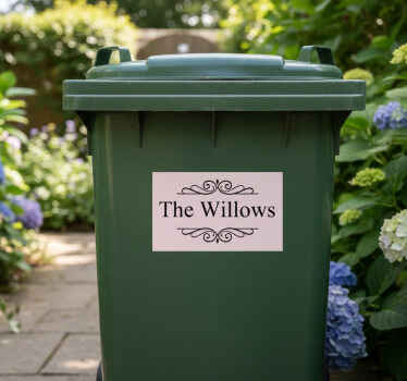 Wheelie bin sticker elegant pink family name - TenStickers