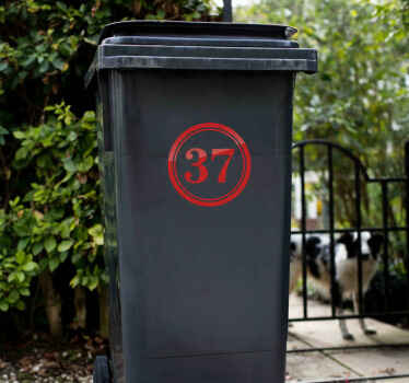 Wheelie bin sticker classic red house number - TenStickers