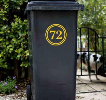 Wheelie bin sticker classic yellow house number - TenStickers