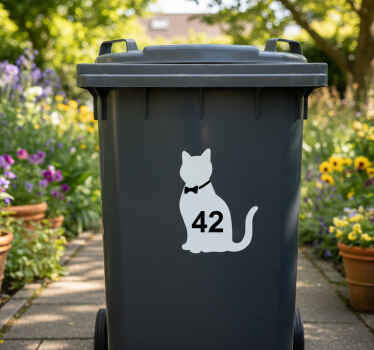 Wheelie bin sticker elegant house number cat - TenStickers