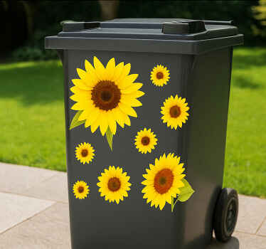 Wheelie bin sticker bright yellow sunflower - TenStickers