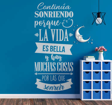 Vinilo pared frase motivacional sigue sonriendo - TenVinilo